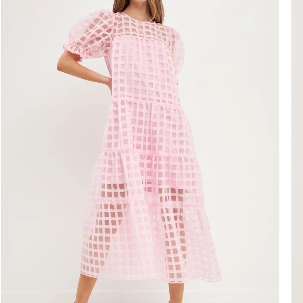 English Factory Pink Sheer Check Maxi Dress